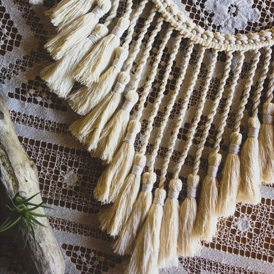 Cesto de Palha com Macramé Boho Chic