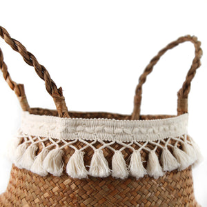 Cesto de Palha com Macramé Boho Chic